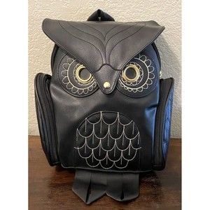 Womens Fashion Owl Backpack PU Leather Mini Daypacks(Black)